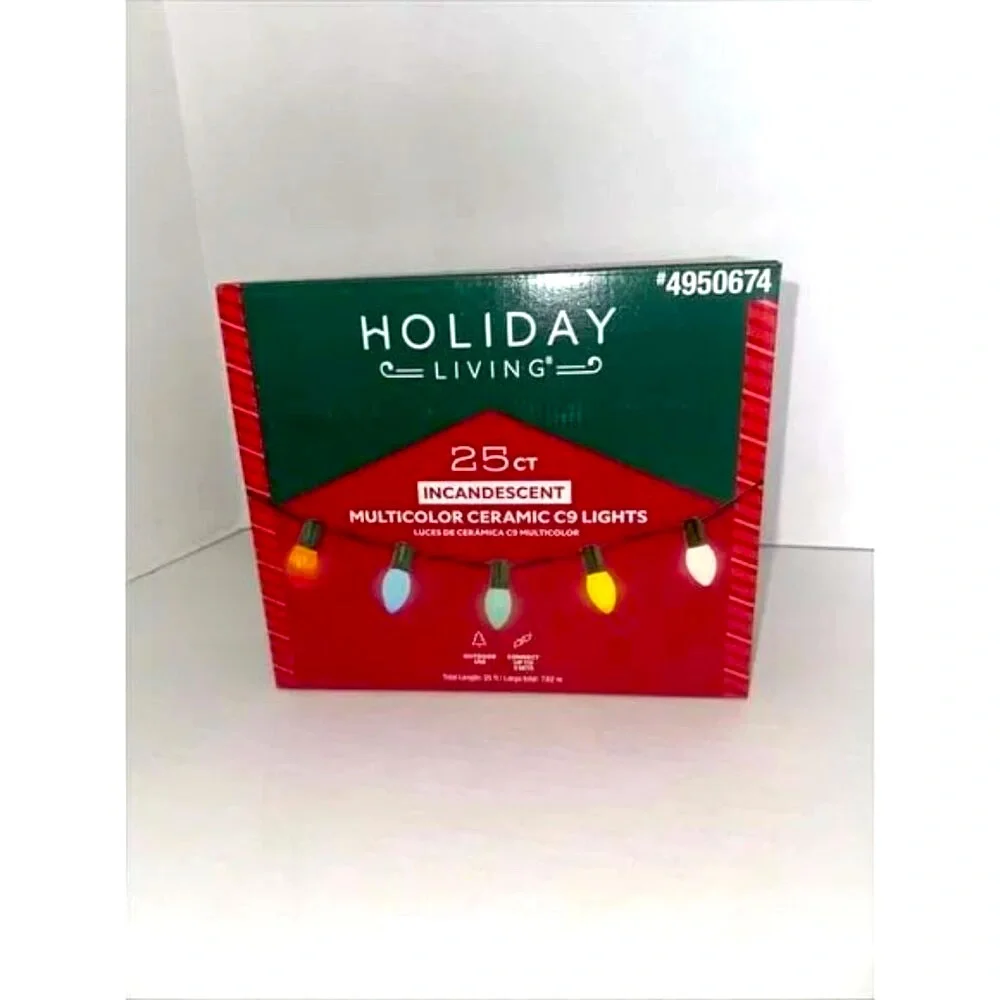 ⚡️2 Holiday Living 25ct Ceramic C9‎ Multicolored Christmas Lights Party Lights
